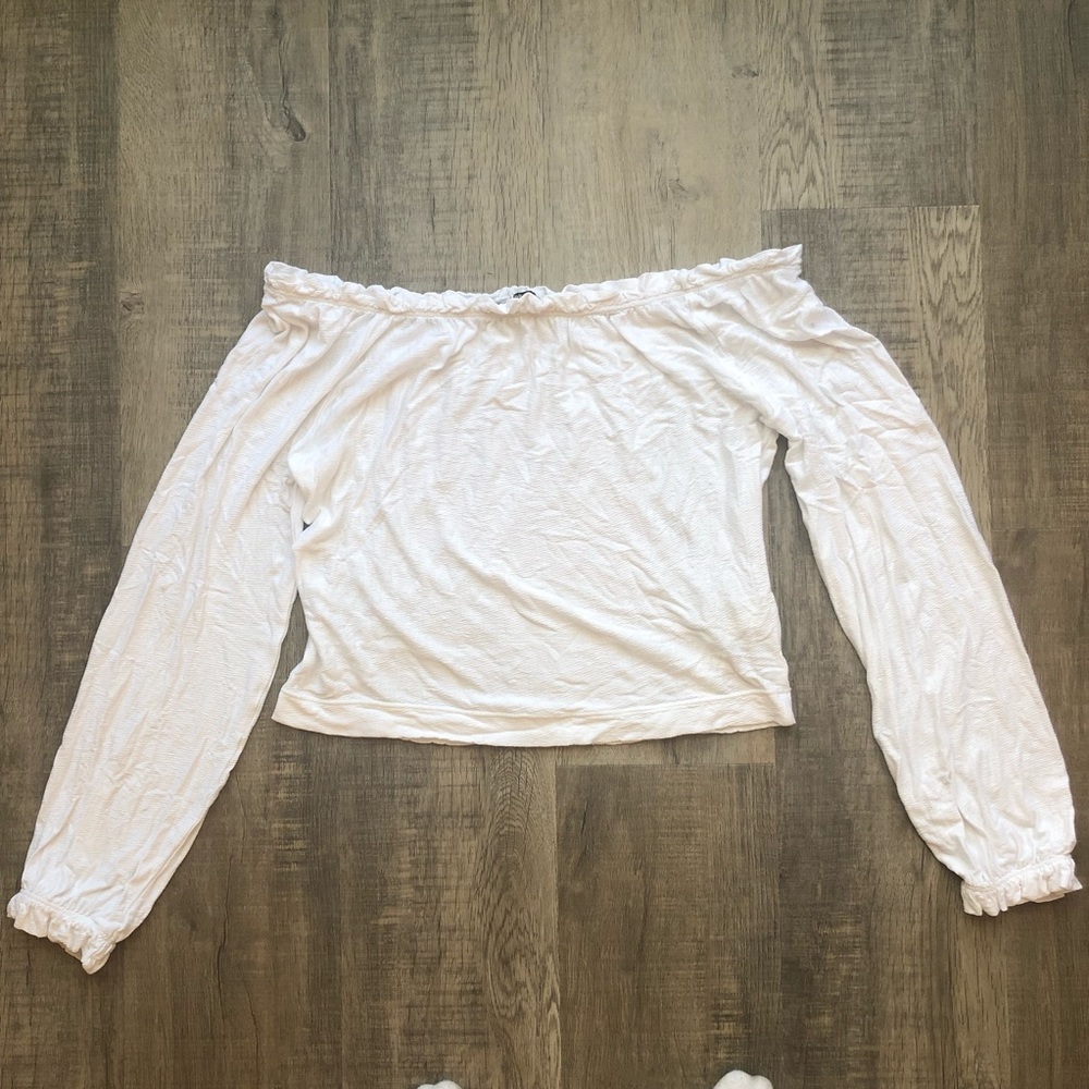 Berksha White Off the Shoulder Long Sleeve Top